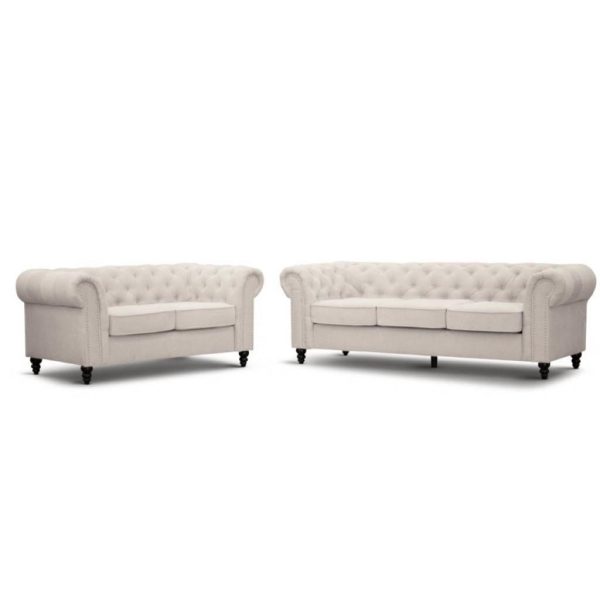 Luxury Beige Chesterfield Two & Three Seater Sofas