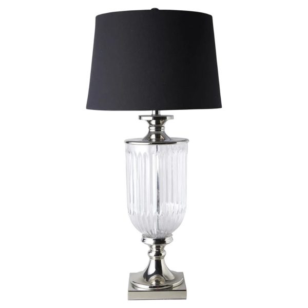 Glass Nickel Lamp With Black Linen Shade